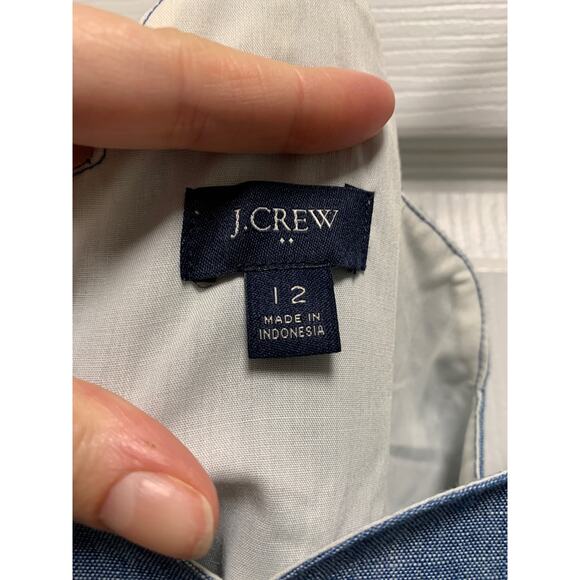 J. Crew Chambray Scalloped V Neck Spaghetti Strap Cami Tank Top Size 12 - Picture 5 of 6